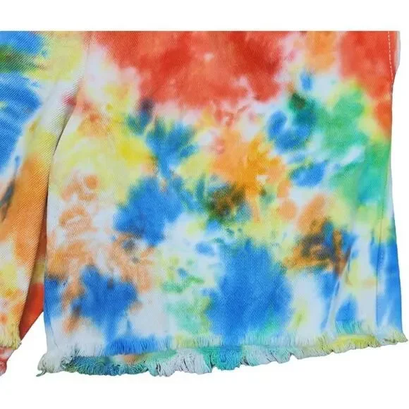 NWT BP. Womens Small Tye-Dye Elastic Waist Shorts Raw Hem Pockets HIgh Waist - Picture 2 of 14